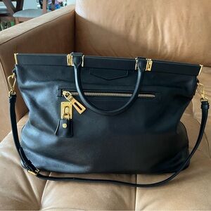 Elegant Black Leather Tote Bag